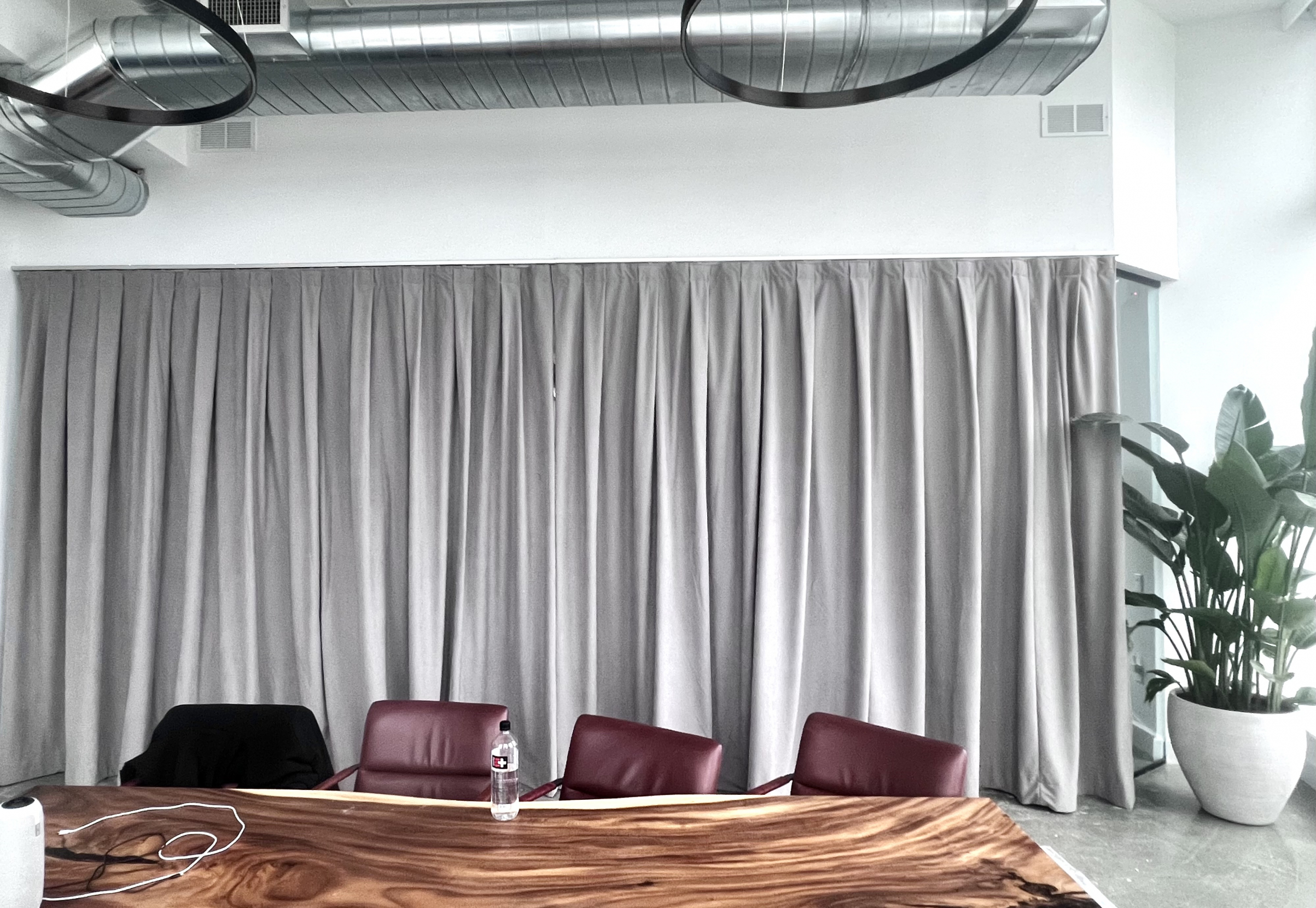 Beautiful Grey Acoustic Curtain in High-End Office