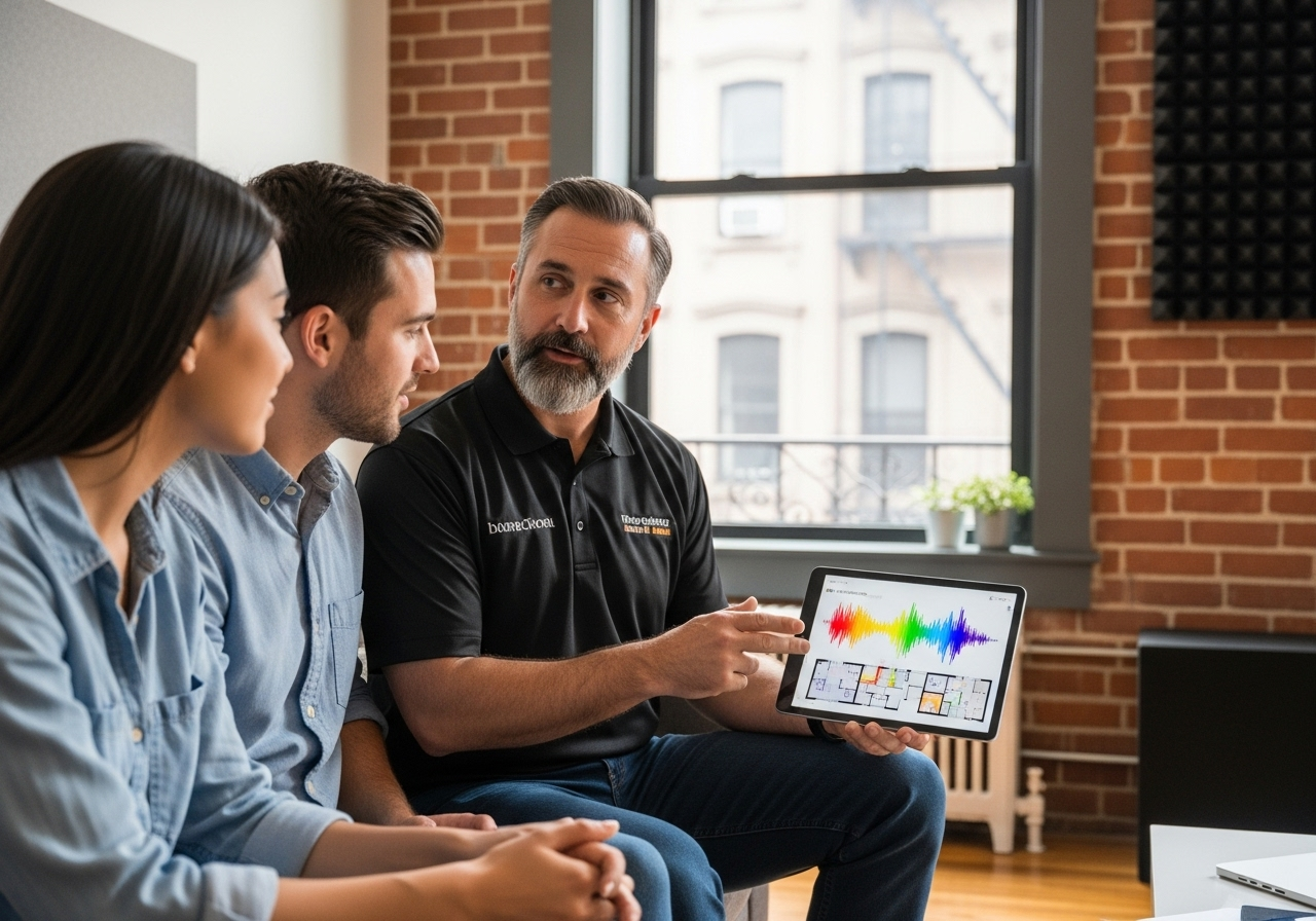 Soundproofing expert advising Brooklyn homeowners on acoustic improvement solutions