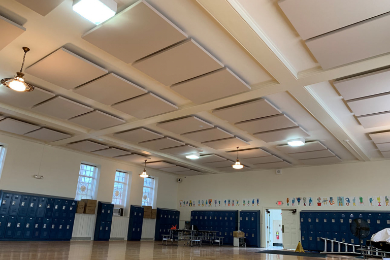 Acoustic ceiling panels in school