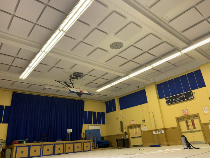 Ceiling panels in school gymnasium