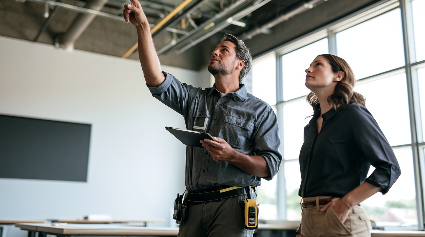 AV specialist surveying a client's space before system design