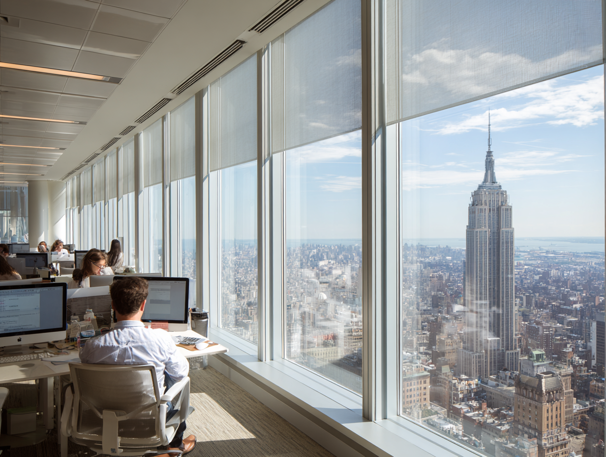 Solar control window film NYC office – Empire State Building view