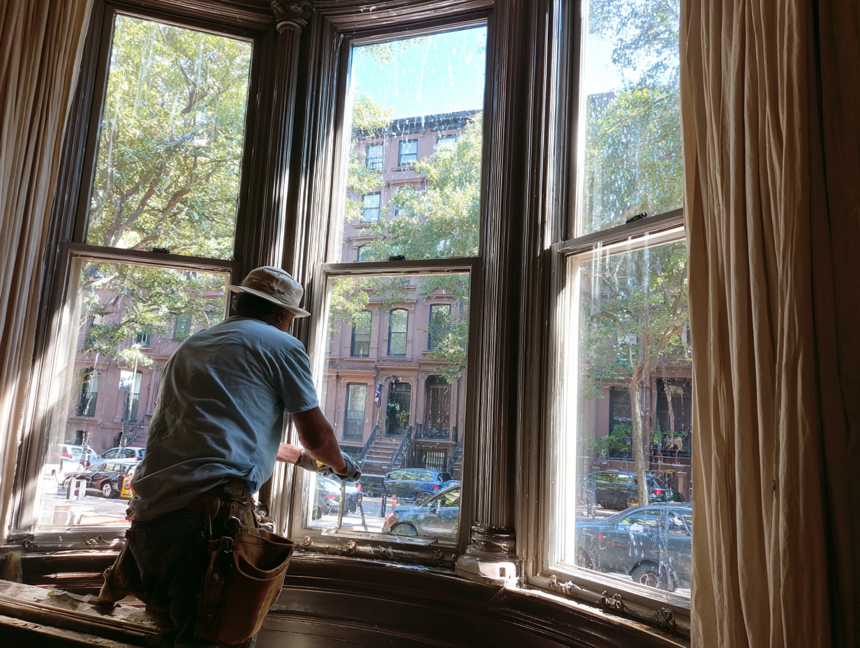 Window film installation Brooklyn brownstone