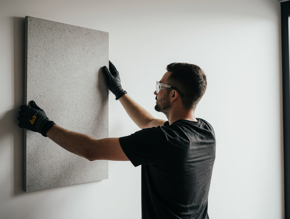 An installer installs an acoustic panel