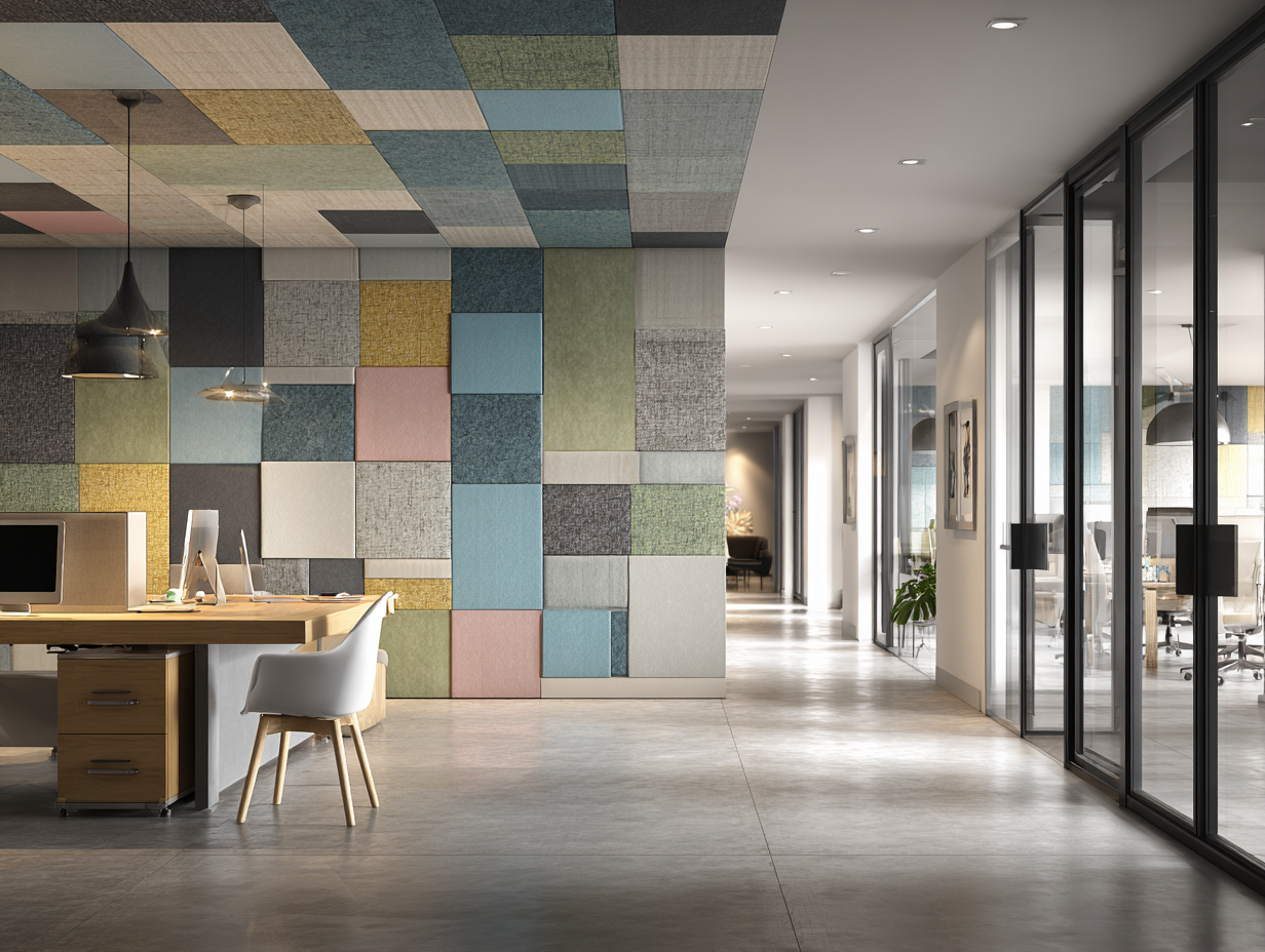 Office workspace with sound-absorbing wall design