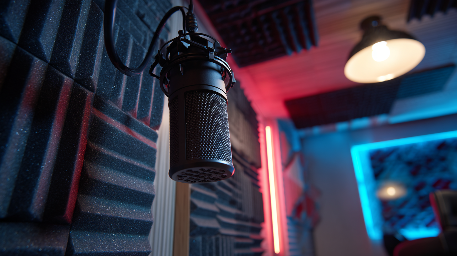 Streaming microphone in a gaming room with acoustic foam walls