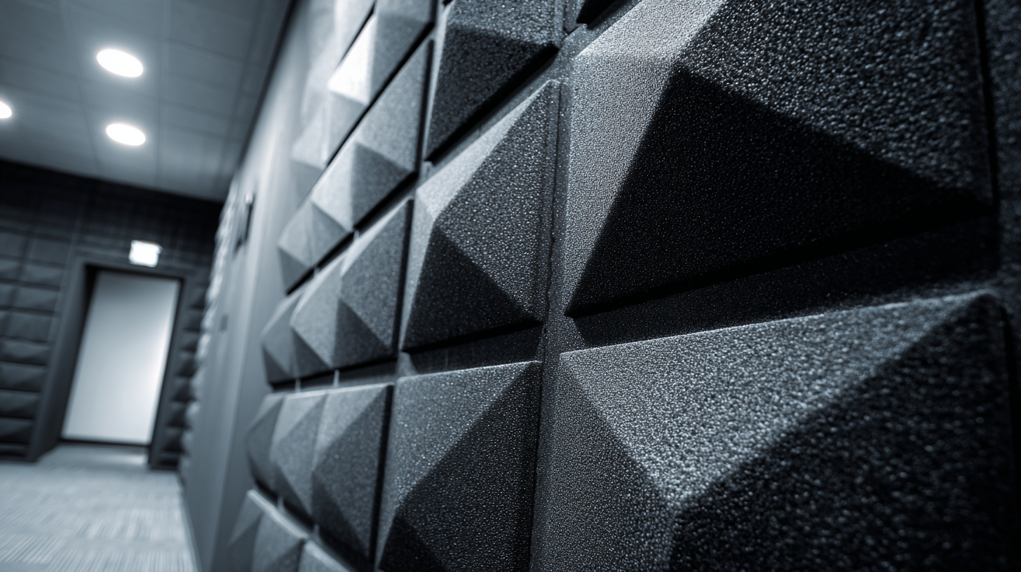 Soundproofed room wall lined with acoustic foam panels