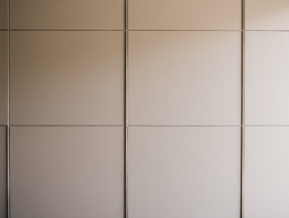 Close-up of beige acoustic wall panels used for soundproofing