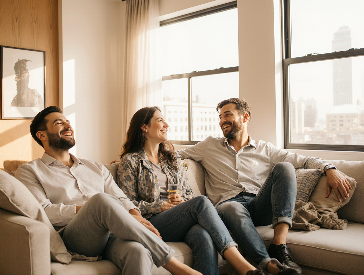 Family relaxing in a quiet Flatbush apartment
