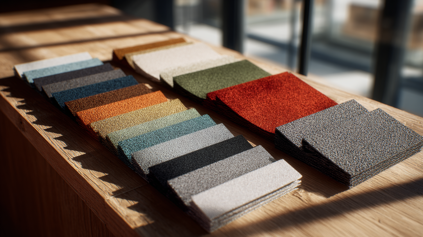 Acoustic panel fabric swatches in various colors laid out for comparison
