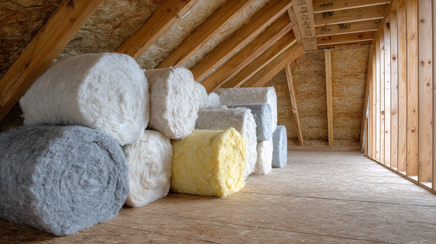 Fiberglass insulation rolls and batts stored in attic — soundproofing materials comparison