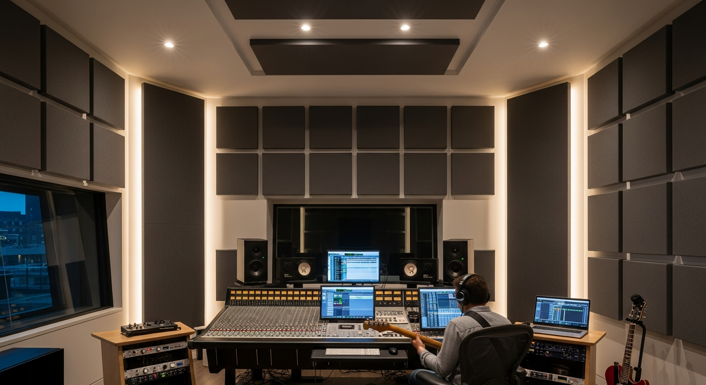 Recording studio with acoustic panels