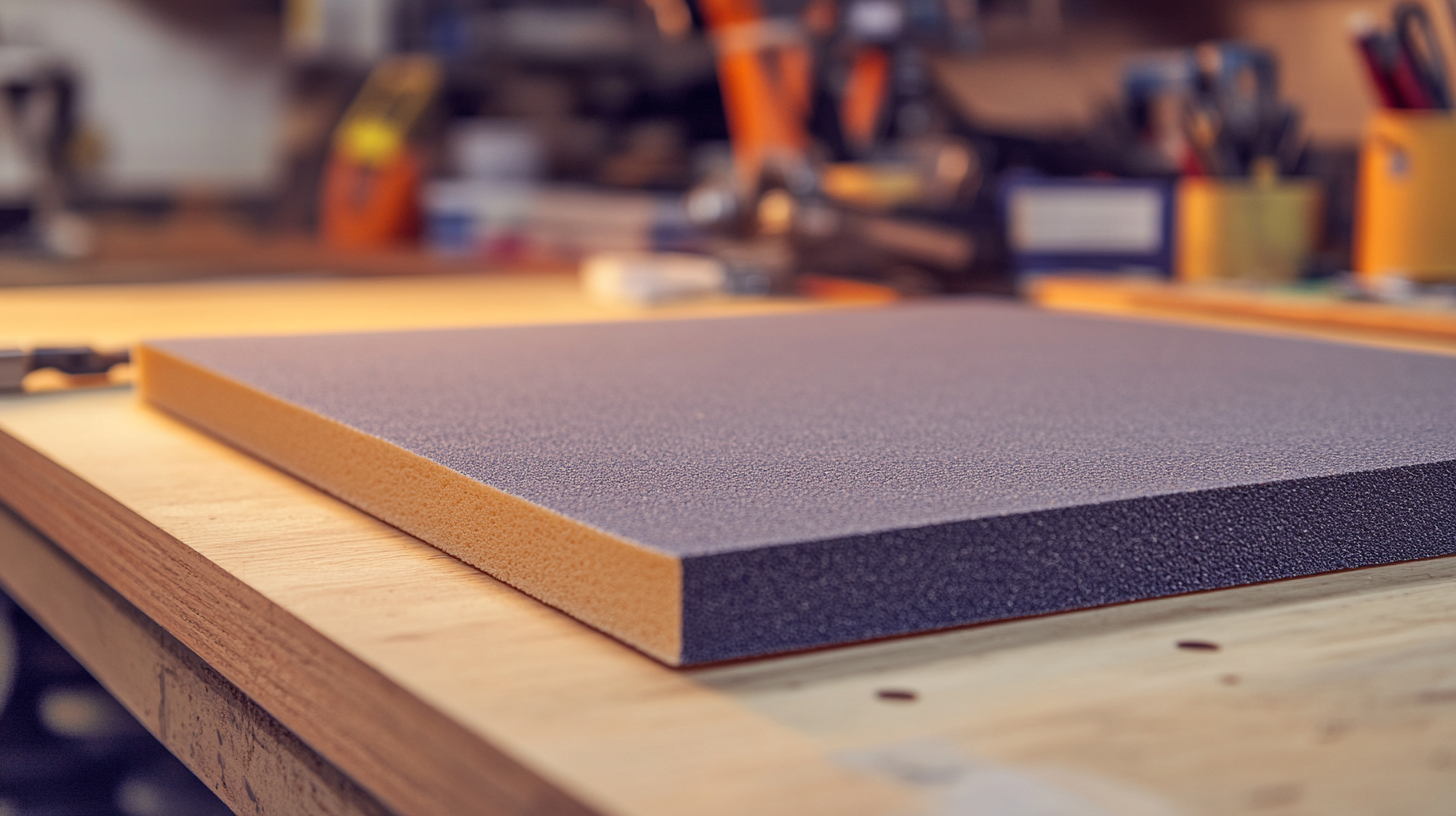 Acoustic foam panel on a workbench in a workshop