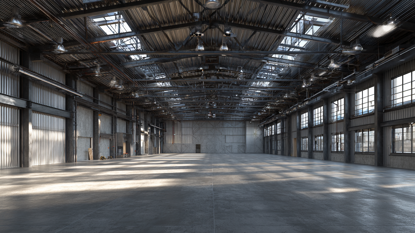 Bare metal building interior before soundproofing — exposed steel walls and corrugated roof