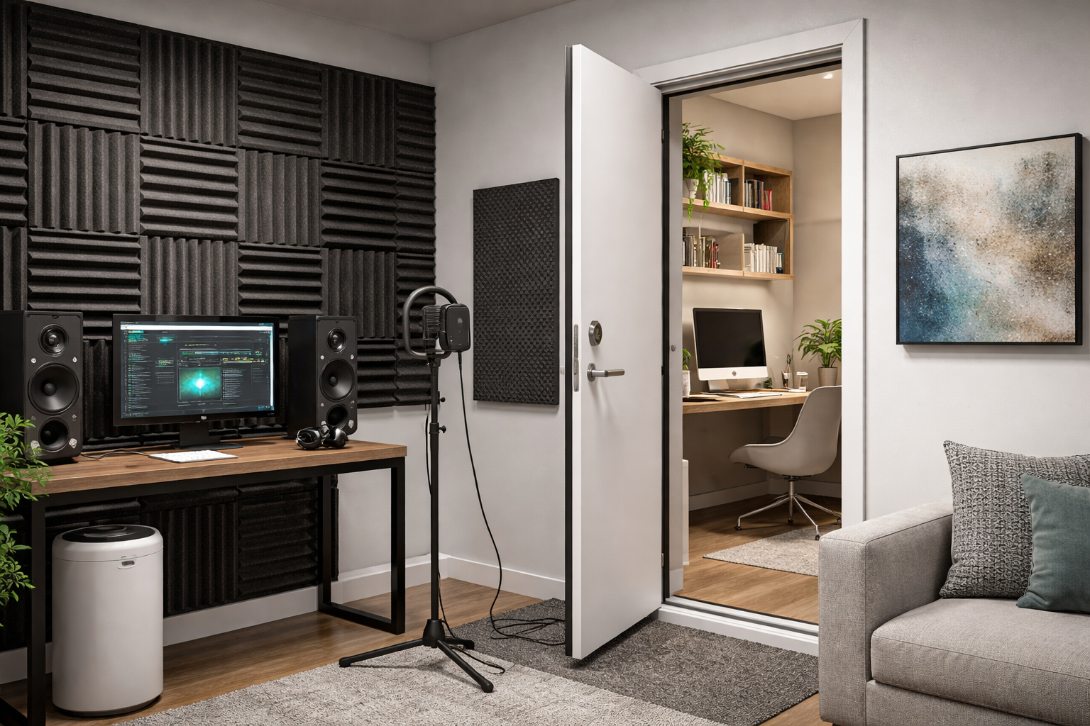 Soundproof room combining sound absorption and sound blocking.png