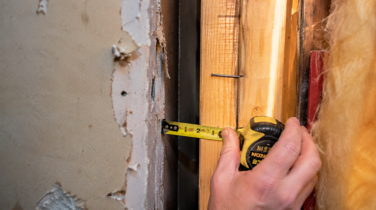 Measuring the air gap between an existing wall and a new stud frame