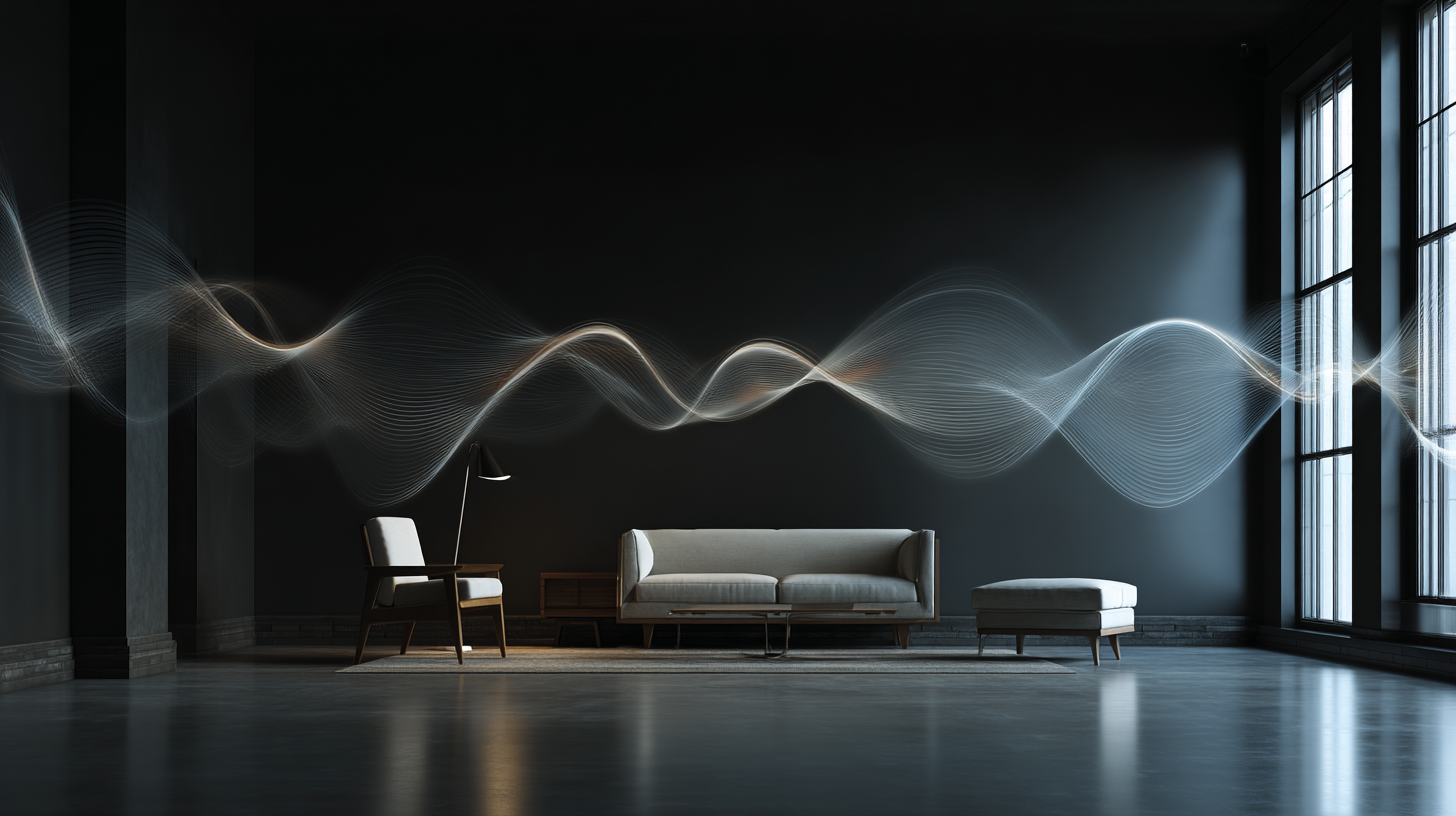 Sound wave pattern on dark wall interior
