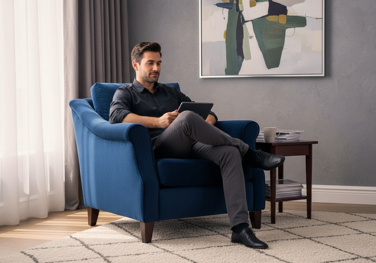 Restored armchair with new velvet upholstery