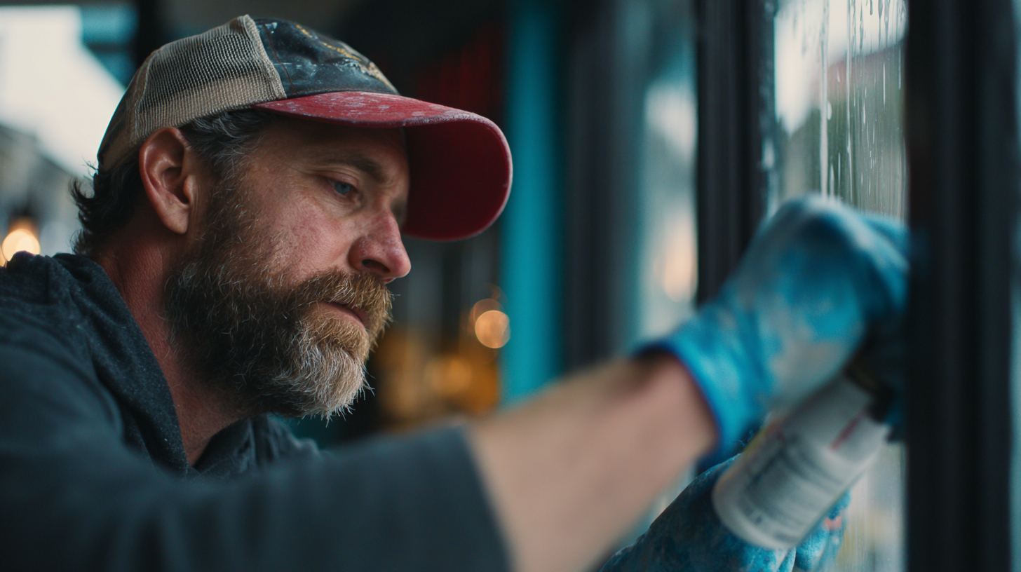 A man applying acoustic caulk around window frame
